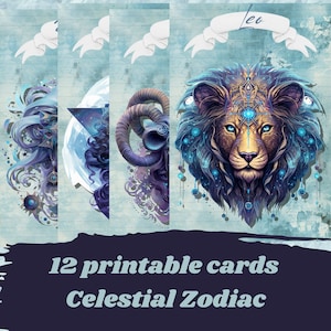 Cartes du zodiaque céleste pour la journalisation indésirable, cartes numériques, cartes célestes scrapbooking, papier numérique, cartes
