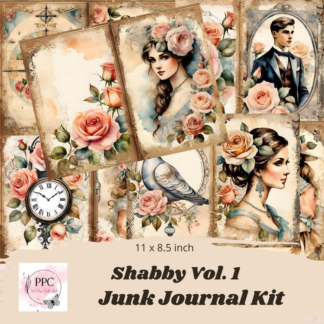Shabby Chic Junk Journal Kit Printable, Shabby Chic Junk Journal Kit ...