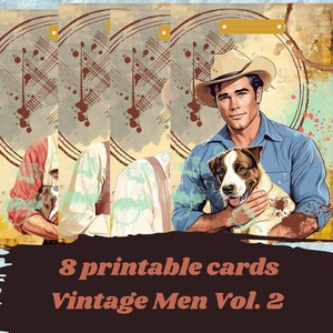 Carte da uomo vintage stampabili, carte digitali, forniture di carta, carta digitale, album di ritagli, carte di giornale spazzatura