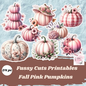 Fall pink pumpkins fussy cuts Printables, Vintage fall Junk journal supplies, Scrapbooking supplies, card making, paper crafts