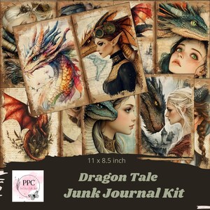 Dragon junk journal kit, Dragon junk journal, junk journal supplies, Digital download, printable journal, Dragon tale junk journal kit
