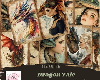 Dragon junk journal kit, Dragon junk journal, junk journal supplies, Digital download, printable journal, Dragon tale junk journal kit