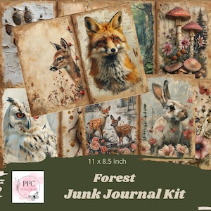 Druckbares Wald-Junk-Journal-Set, Natur-Junk-Journal, Junk-Journal-Zubehör, Junk-Journal-Papier, Albumpapier