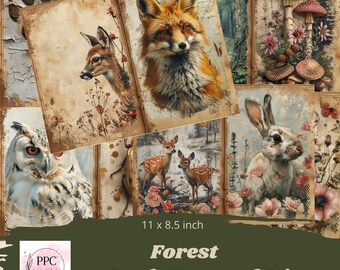 Forest junk journal kit printable, nature junk journal, junk journal supplies, junk journal paper, scrapbooking paper