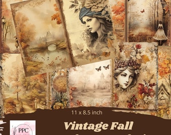Vintage autumn junk journal kit printable, vintage fall junk journal kit, junk journal pages, junk journal ephemera, fall ephemera printable
