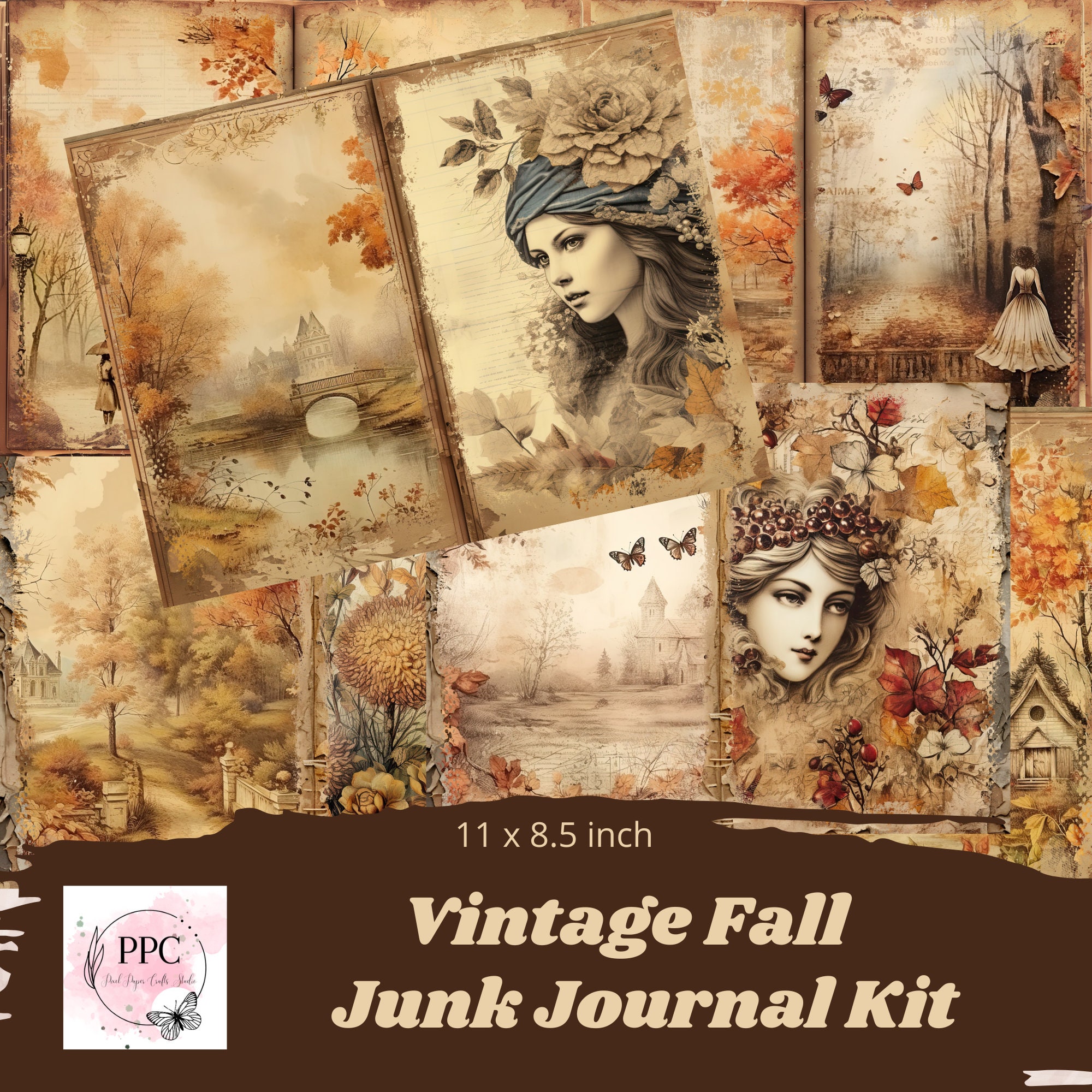 Vintage Autumn Junk Journal Kit Printable, Vintage Fall Junk Journal ...