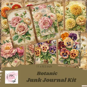 Botanic junk journal kit, Garden junk journal, Junk journal supplies, Digital download, Printable journal, Flowers journal printable
