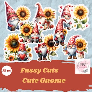 Spring Gnome Difficile Cuts avec tournesols imprimables, découpes de printemps pour Junk Journal, Scrapbook, Card Making