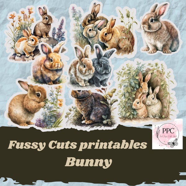 Fussy cuts vintage bunnies printable, ephemera bunnies for junk journaling, scrapbooking, card making, paper crafts, die cuts bunnies