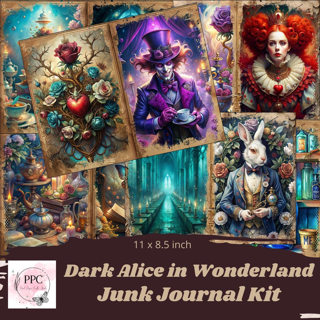 Dark Alice in Wonderland Junk Journal Kit, Junk Journal Supplies ...