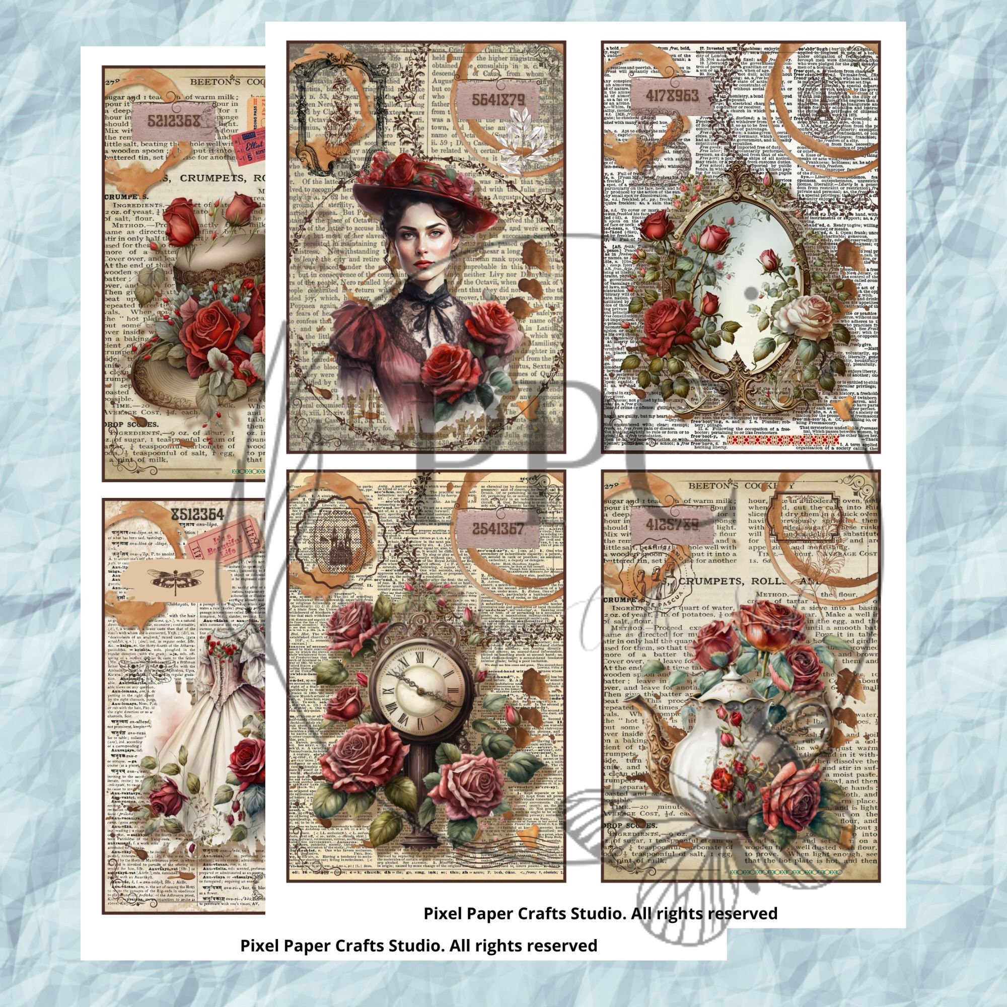 Vintage Rose Cards Printable, Vintage Cards for Junk Journal, Digital ...