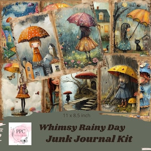 Whimsy rainy day junk journal kit printable, Junk journal supplies, Vintage junk journal, scrapbooking papers, scrapbooking supplies