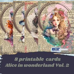 Alice in Wonderland cards, digital paper, printable cards for journaling, scrapbooking, card making, INSTANT DOWNLOAD