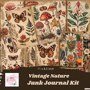 Vintage nature junk journal kit, nature junk journal, junk journal supplies, Digital download, printable journal, garden junk journal