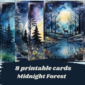 Printable cards forest at midnight, junk journal cards,  digital cards, printable paper, digital paper