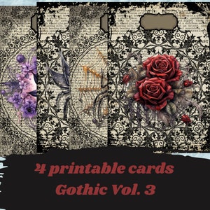 Printable gothic junk journaling cards, scrapbooking, INSTANT DOWNLOAD, digital paper, junk journaling paper, gothic ephemera