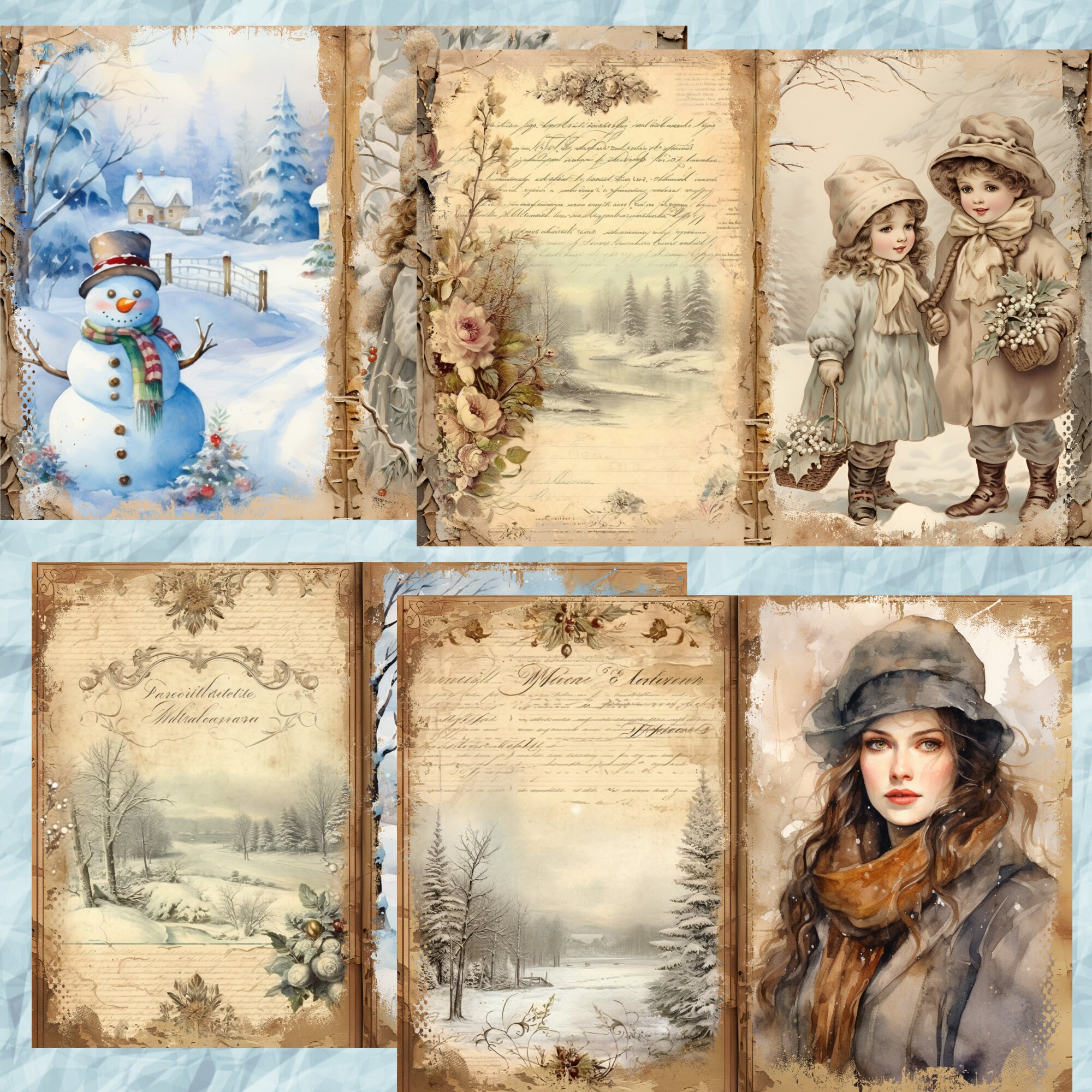 Vintage Winter Junk Journal Kit Printable, Winter Junk Journal, Vintage ...