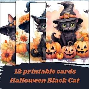 Black cat Halloween printable cards, digital scrapbook paper, INSTANT DOWNLOAD, junk journaling cards, scrapbooking cards, card making