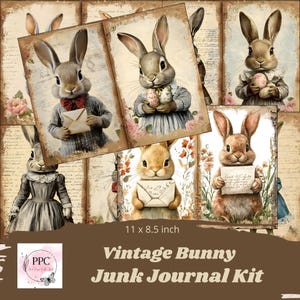 Vintage bunny junk journal kit, Bunny junk journal, junk journal supplies,  printable journal, vintage rabbit junk journal kit