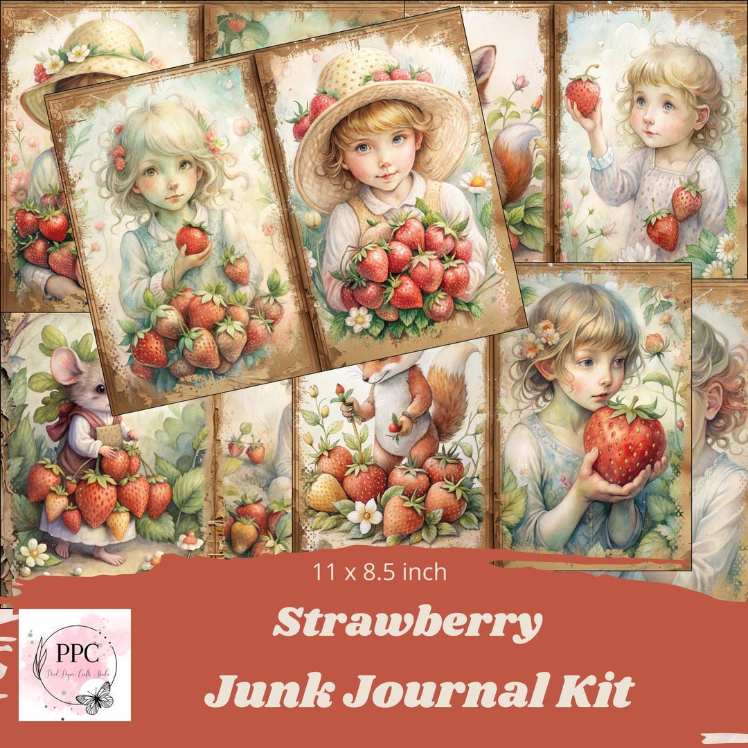 Vintage Strawberry Junk Journal Kit Printable, Journal Supplies ...