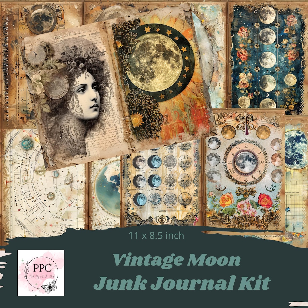 Vintage Moon Junk Journal Kit, Celestial Junk Journal, Junk Journal ...