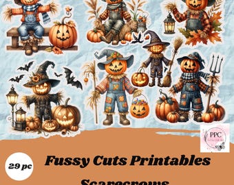 Halloween scarecrows fussy cuts, junk journal ephemera, Halloween ephemera, Junk journal supplies, Junk journal goodies