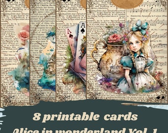 Alice in wonderland vintage cards printables for junk journal, scrapbooking, card making, INSTANT DOWNLOAD, Alice in wonderland ephemera