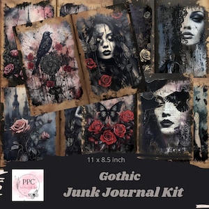 Gothic junk journal kit printable, Gothic junk journal, ephemera gothic for journaling, junk journal supplies