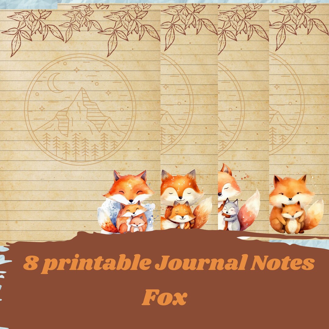 Printable Fox Note Cards for Junk Journal, Journal Note Cards, Digital ...