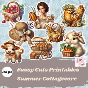 Rustikale Sommer Fussy Cuts zum Ausdrucken, Sommer Ausschnitte, druckbare Aufkleber, Rustikales Sommer Junk Journal Ephemera