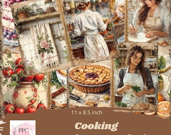 Conjunto para diario basura de recetas vintage imprimible, Libro de cocina vintage, suministros para diario basura, papel diario basura