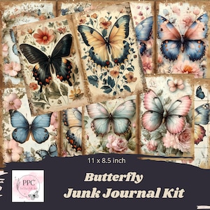 Vintage butterfly junk journal kit printable, vintage butterfly junk journal, butterfly journal, printable butterfly ephemera