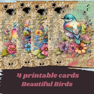 Vintage birds printable cards, junk journal cards, digital  cards, paper supplies, birds ephemera, vintage ephemera printable,