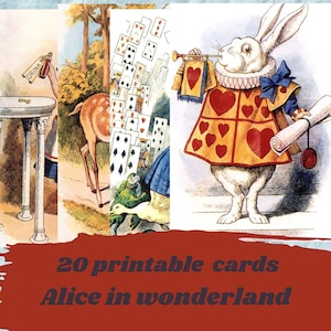 Alice in Wonderland vintage cards printable, digital cards for junk journaling, scrapbook, DIGITAL DOWNLOAD