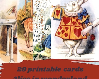 Alice in Wonderland vintage cards printable, digital cards for junk journaling, scrapbook, DIGITAL DOWNLOAD