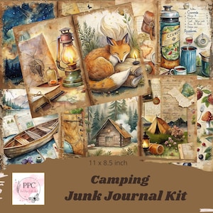 Camping junk journal kit printable, Camping junk journal, junk journal supplies, junk journal paper