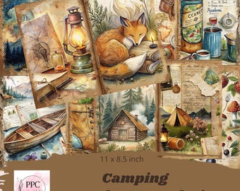 Camping junk journal kit printable, Camping junk journal, junk journal supplies, junk journal paper