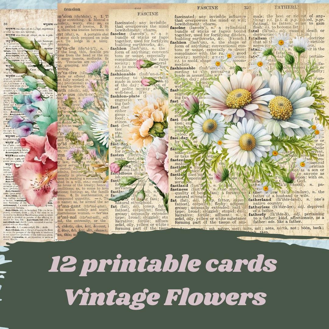 Vintage Flower Journaling Cards, Scrapbooking, Floral Printable Cards ...