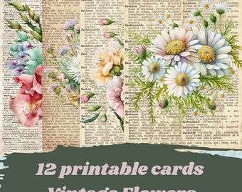 Vintage flower journaling cards, scrapbooking, floral printable cards, digital cards, DOWNLOAD DIGITAL