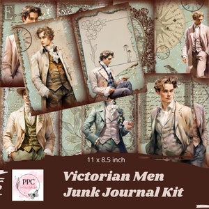 Afdrukbare Victoriaanse man junk journal set, afdrukbare vintage man dagboek, Victoriaanse man vintage junk dagboek