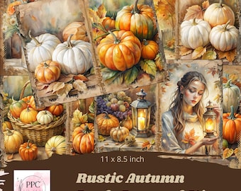 Rustic Autumn junk journal kit, Fall junk journal, junk journal supplies, Digital download, printable journal, Fall junk journal kit