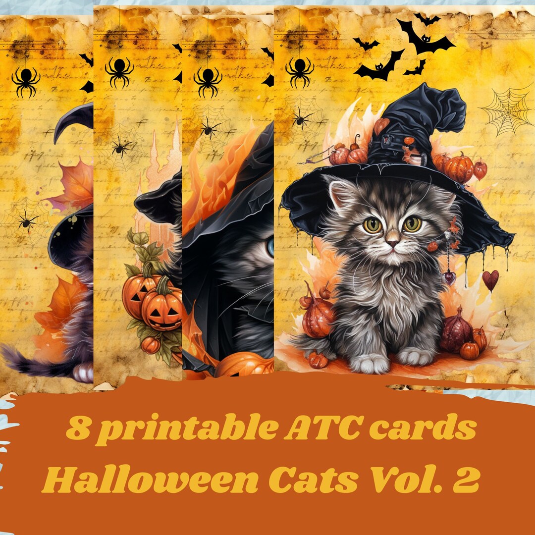 Halloween Cat Cards Printable Digital Download Printable Etsy