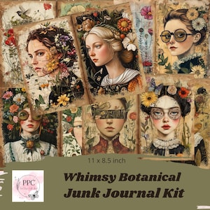 Whimsy botanical junk journal kit, nature junk journal, junk journal supplies, Digital download, printable journal, garden junk journal
