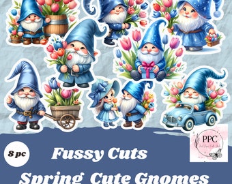 Spring gnomes fussy cuts printables, spring die cuts for junk journal, scrapbooking, crad making, stickers, spring ephemera to print