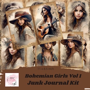 Boheemse Junk Journal Set, Boheemse Meisjes Junk Journal Set, Vintage Ephemera, Journal Supplies