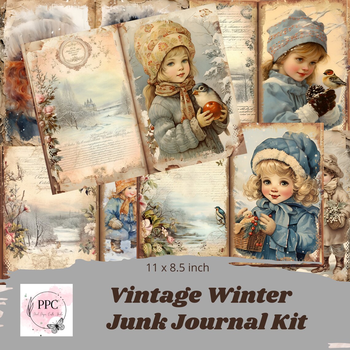Vintage Winter Junk Journal Kit Printable, Winter Junk Journal, Vintage ...