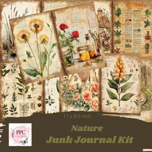 Vintage nature junk journal kit, nature junk journal, junk journal supplies, Digital download, printable journal, garden junk journal