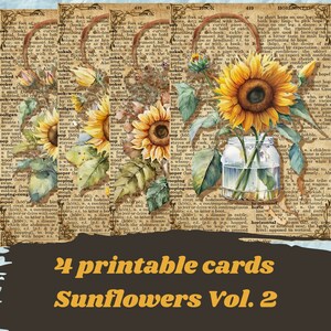 Printable vintage sunflower cards for journaling, scrapbooking, card making, digital cards, INSTANT DOWNLOAD, ephemera sunflowers