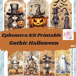 Gothic Halloween ephemera kit printable for junk journal and scrapbooking, junk journal kit, Halloween digital paper, ephemera kit to print