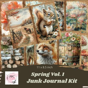 Spring woodland junk journal kit printable, Spting forest junk journal, Spring journal, printable forest ephemera, junk journal supplies